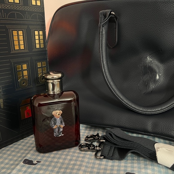 Polo by Ralph Lauren Red Parfum and Blue Leather Men's Duffel Bag - Picture 6 of 6